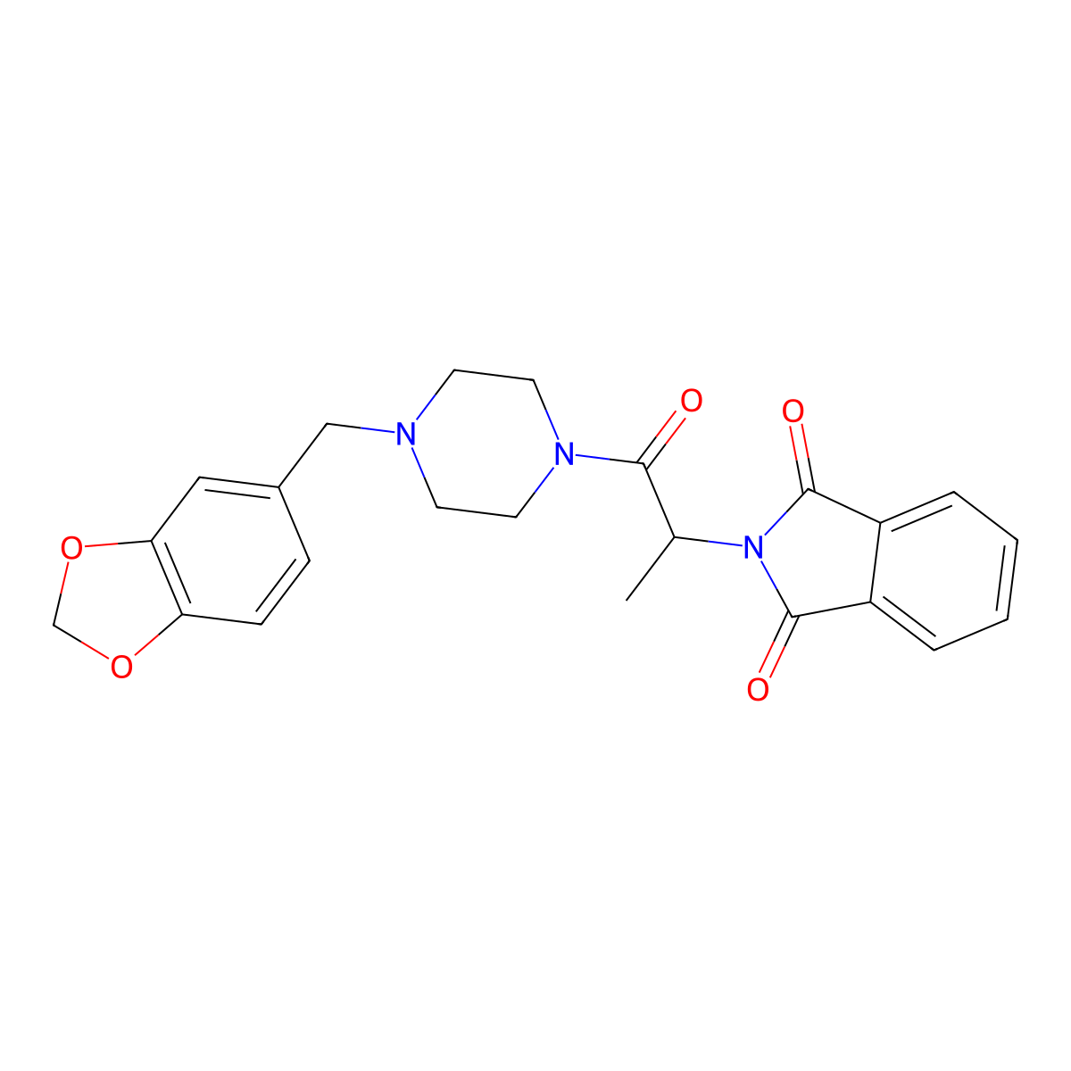 2-(1-(4-(Benzo[d][1,3]dioxol-5-ylmethyl)piperazin-1-yl)-1-oxopropan-2-yl)isoindoline-1,3-dione molecular structure, CAS 510764-00-8