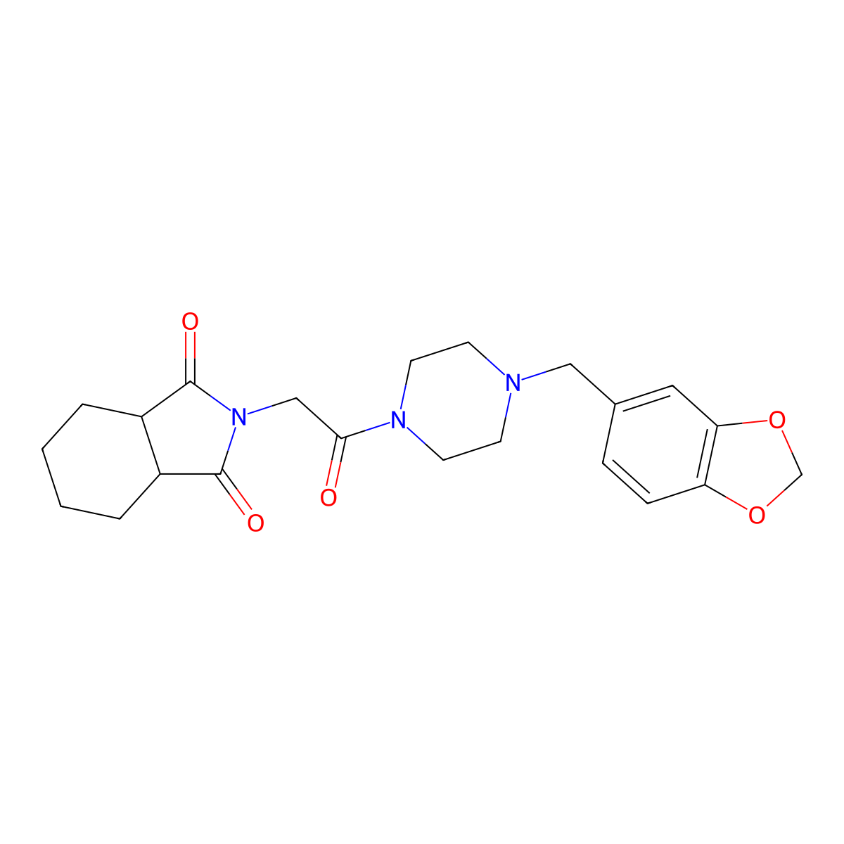 2-{2-[4-(1,3-benzodioxol-5-ylmethyl)piperazin-1-yl]-2-oxoethyl}hexahydro-1H-isoindole-1,3(2H)-dione molecular structure, CAS 510764-01-9