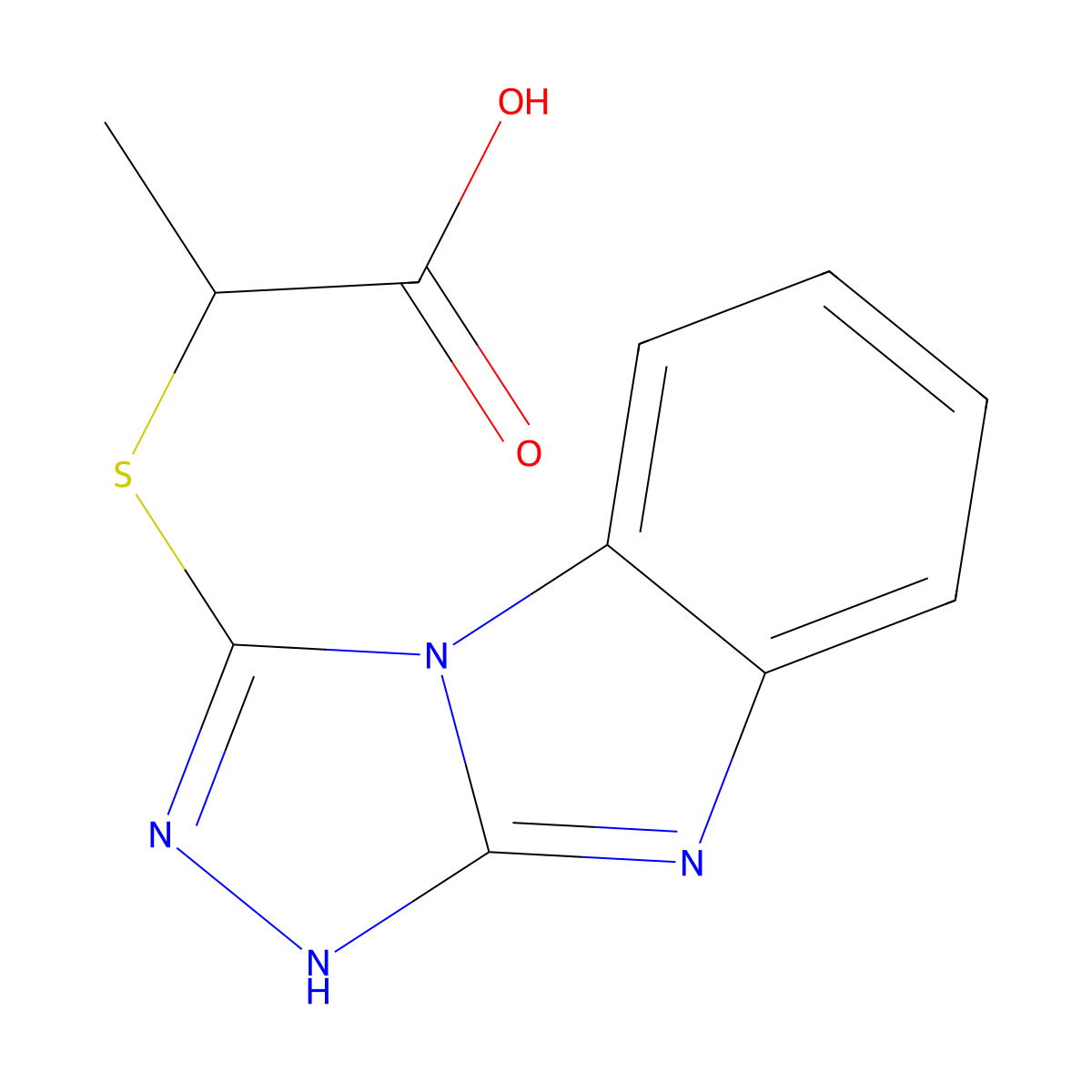 Propanoic acid, 2-(1H-1,2,4-triazolo(4,3-a)benzimidazol-3-ylthio)- molecular structure, CAS 510764-59-7