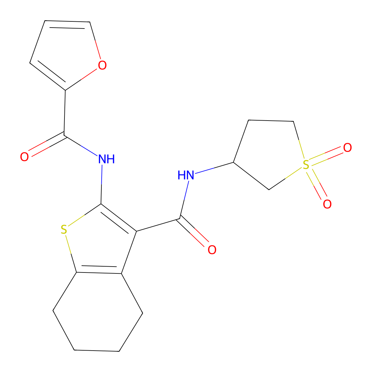 N-{3-[(1,1-dioxidotetrahydrothiophen-3-yl)carbamoyl]-4,5,6,7-tetrahydro-1-benzothiophen-2-yl}furan-2-carboxamide molecular structure, CAS 510765-96-5