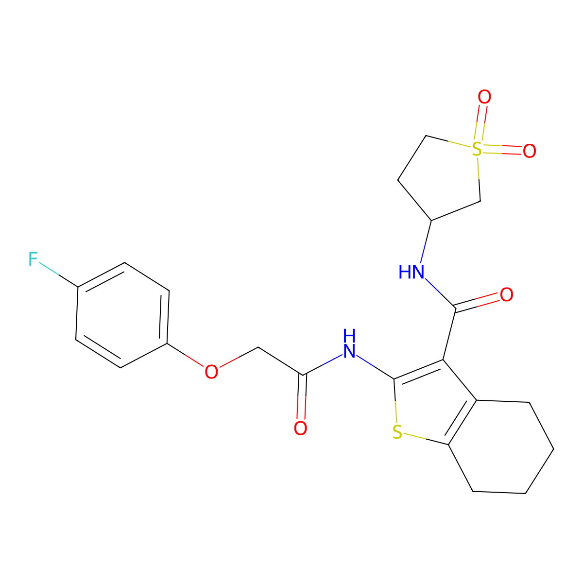 N-(1,1-dioxidotetrahydrothiophen-3-yl)-2-{[(4-fluorophenoxy)acetyl]amino}-4,5,6,7-tetrahydro-1-benzothiophene-3-carboxamide molecular structure, CAS 510766-01-5