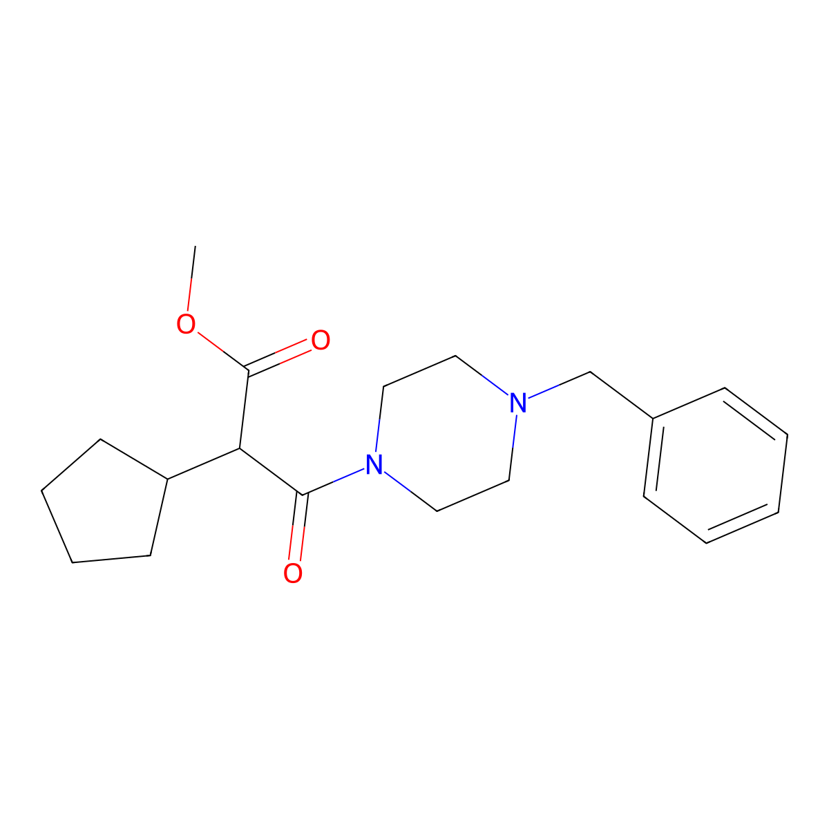 Methyl 3-(4-benzylpiperazin-1-yl)-2-cyclopentyl-3-oxopropanoate molecular structure, CAS 510766-16-2