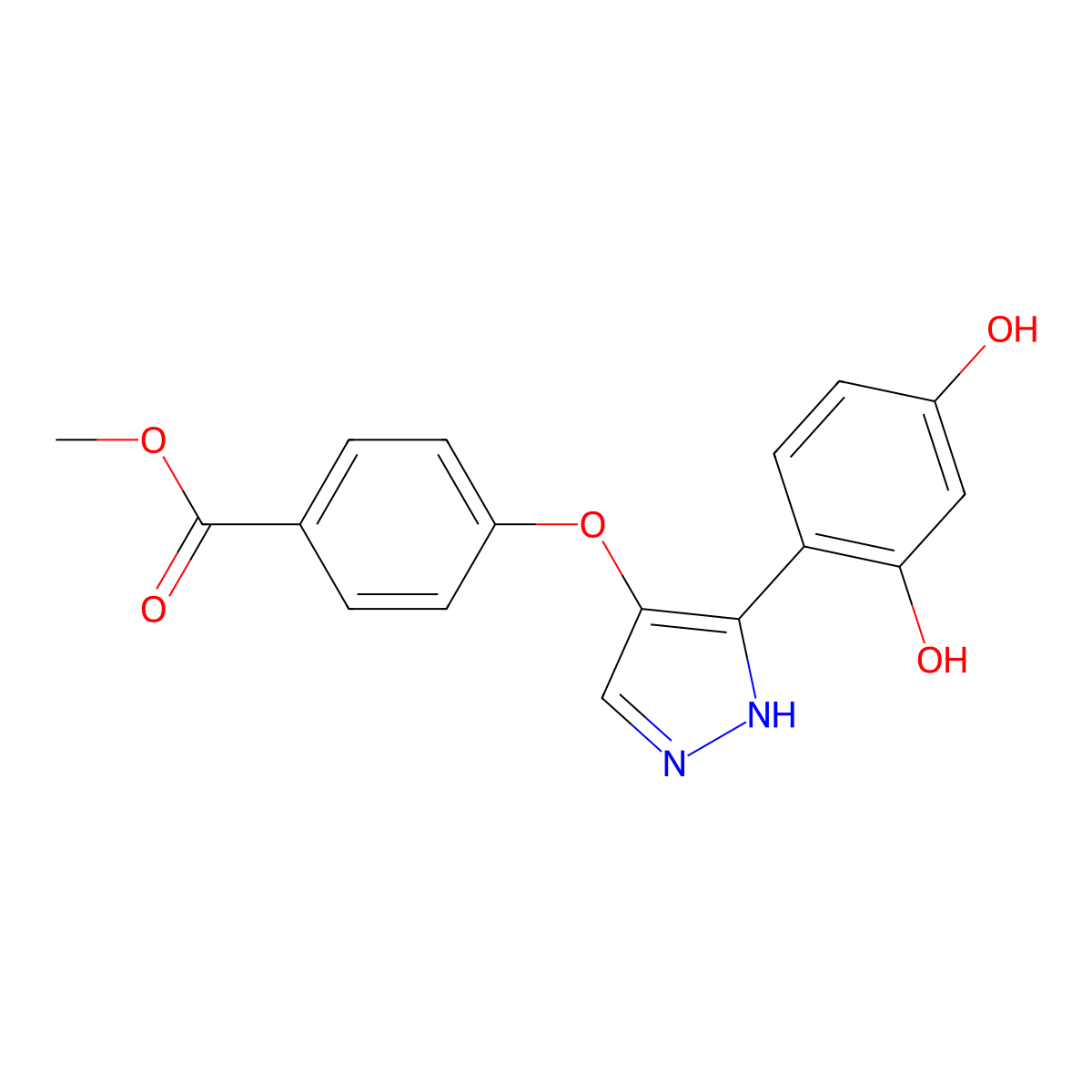 methyl 4-{[3-(2,4-dihydroxyphenyl)-1H-pyrazol-4-yl]oxy}benzoate molecular structure, CAS 510766-37-7