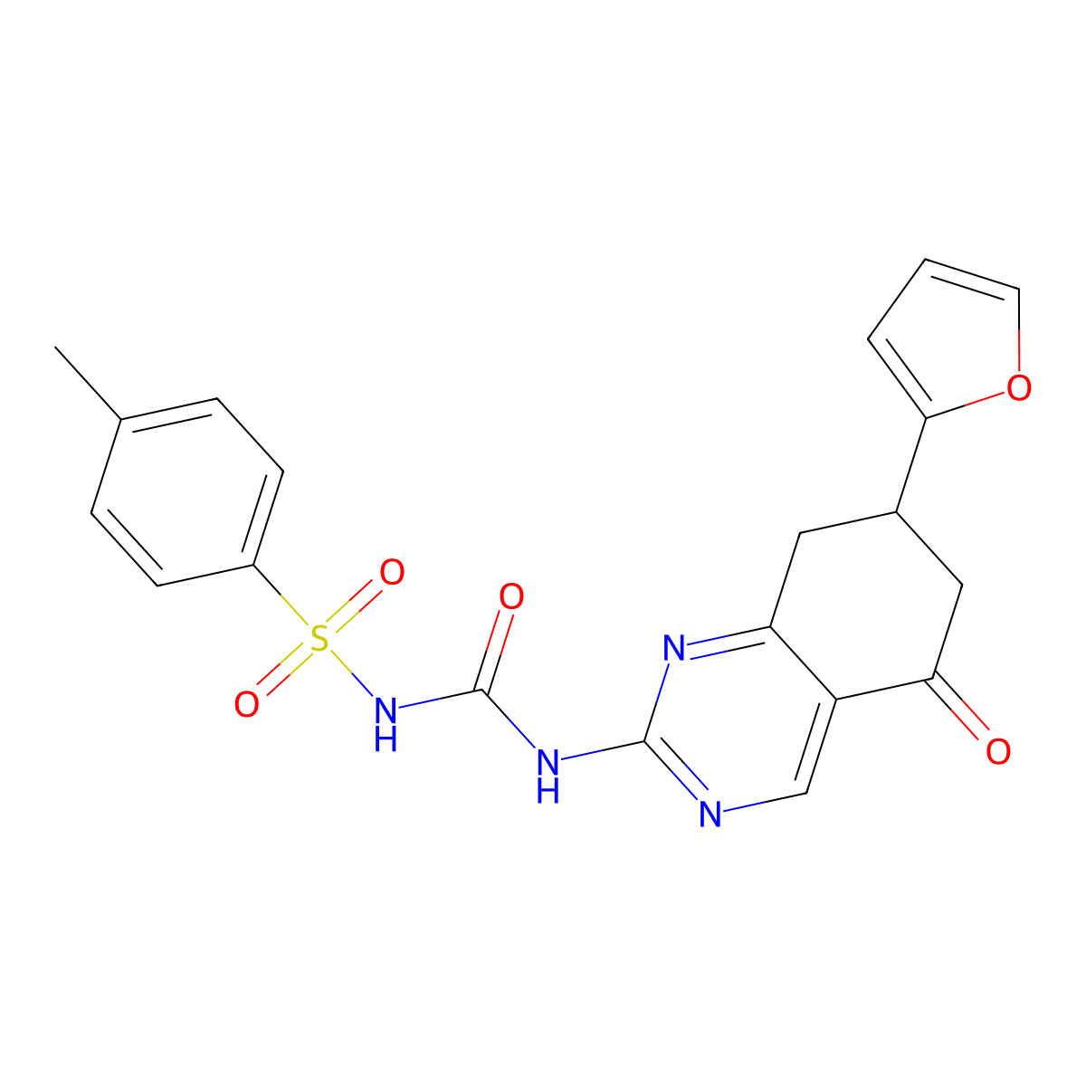 N-{[7-(furan-2-yl)-5-oxo-5,6,7,8-tetrahydroquinazolin-2-yl]carbamoyl}-4-methylbenzenesulfonamide molecular structure, CAS 510766-45-7