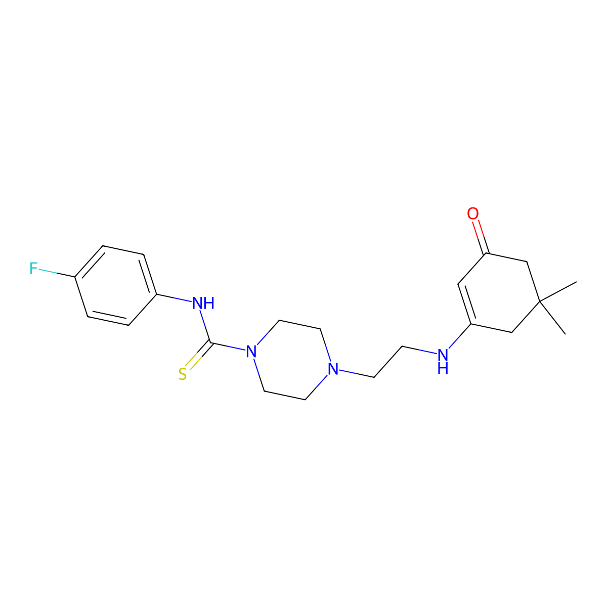 4-{2-[(5,5-dimethyl-3-oxocyclohex-1-en-1-yl)amino]ethyl}-N-(4-fluorophenyl)piperazine-1-carbothioamide molecular structure, CAS 510766-49-1
