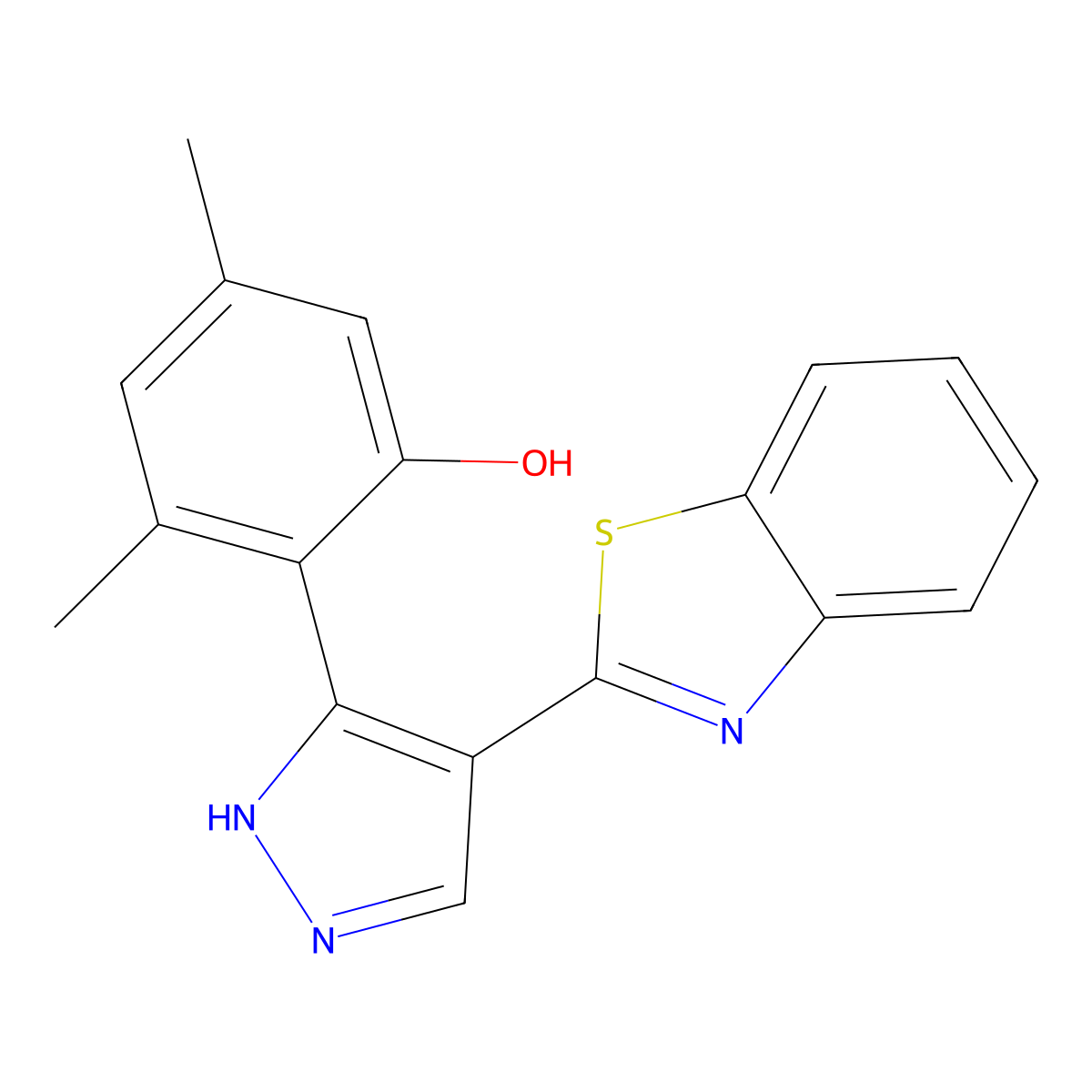 2-(4-(benzo[d]thiazol-2-yl)-1H-pyrazol-3-yl)-3,5-dimethylphenol molecular structure, CAS 510766-52-6