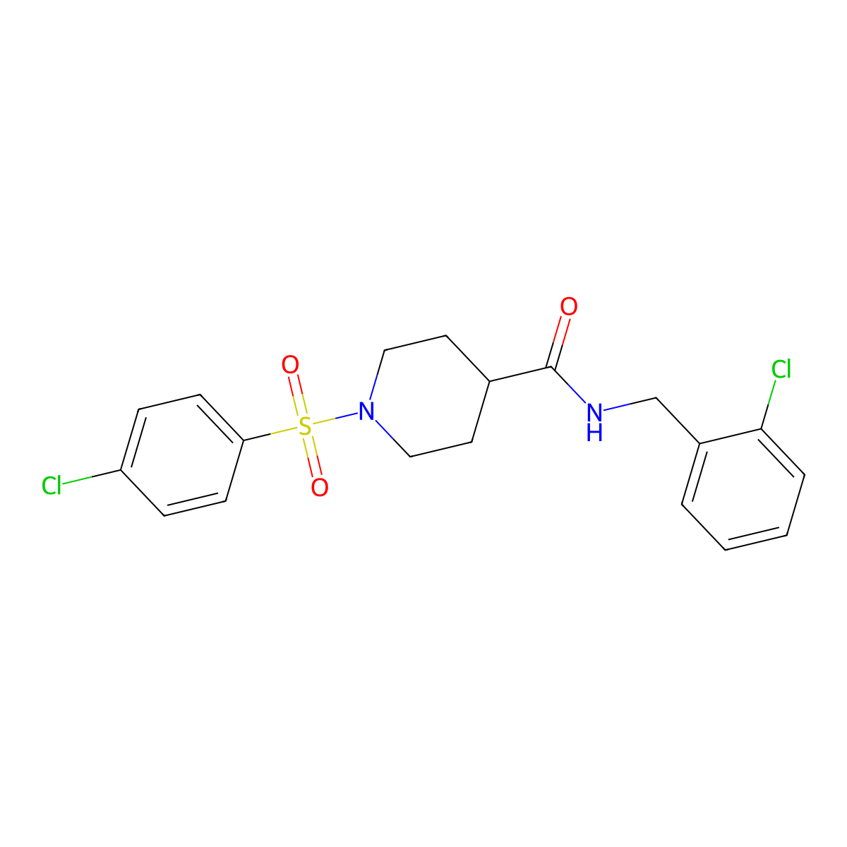 N-[(2-chlorophenyl)methyl]-1-(4-chlorophenyl)sulfonylpiperidine-4-carboxamide molecular structure, CAS 510766-58-2