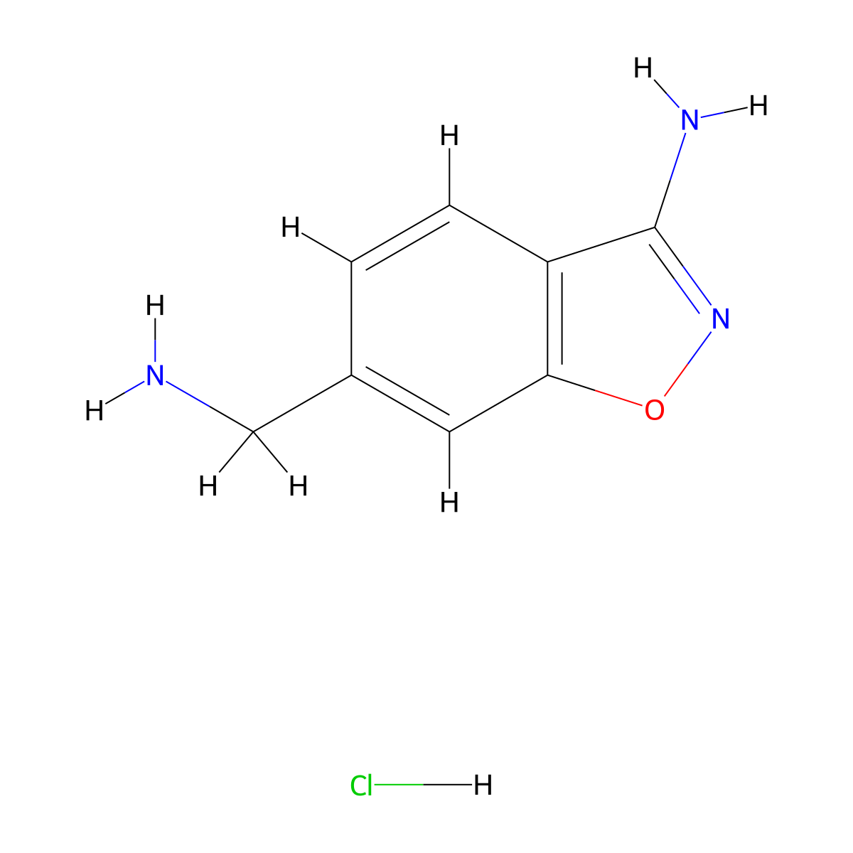 6-(Aminomethyl)-1,2-benzoxazol-3-amine hydrochloride molecular structure, CAS 510772-92-6