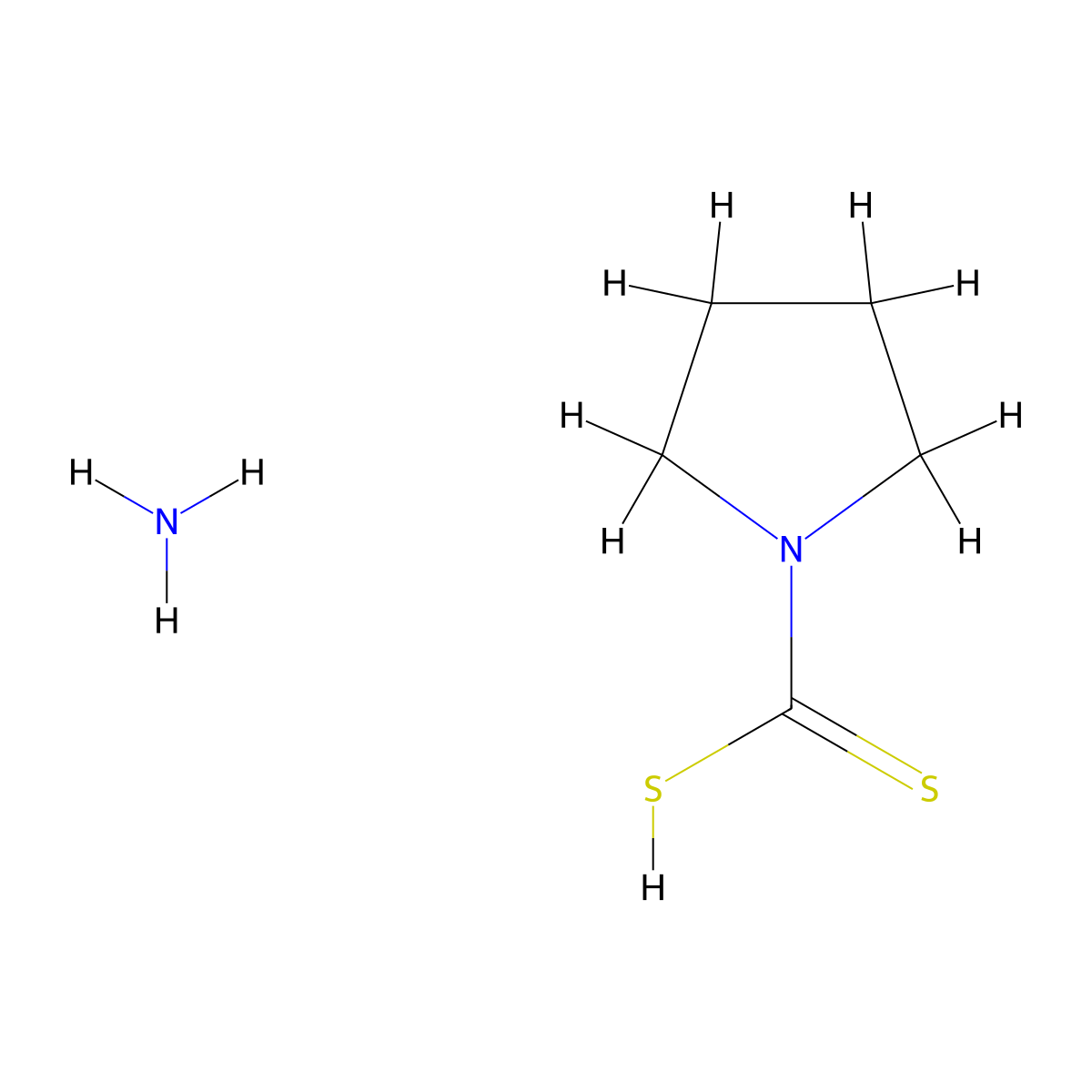 1-Pyrrolidinecarbodithioic acid, ammonium salt (1:1) molecular structure, CAS 5108-96-3