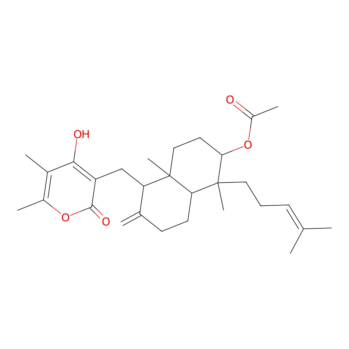 [(1R,2R,4aS,5S,8aS)-5-[(4-hydroxy-5,6-dimethyl-2-oxopyran-3-yl)methyl]-1,4a-dimethyl-6-methylidene-1-(4-methylpent-3-enyl)-3,4,5,7,8,8a-hexahydro-2H-naphthalen-2-yl] acetate molecular structure, CAS 51103-58-3