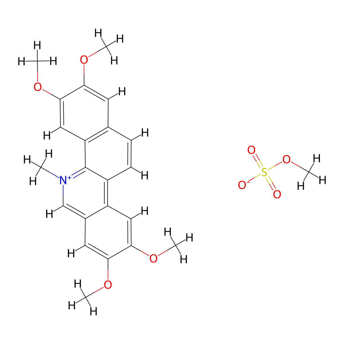 BENZO(c)PHENANTHRIDINIUM, 5-METHYL-2,3,8,9-TETRAMETHOXY-, METHYL SULFATE molecular structure, CAS 51116-33-7
