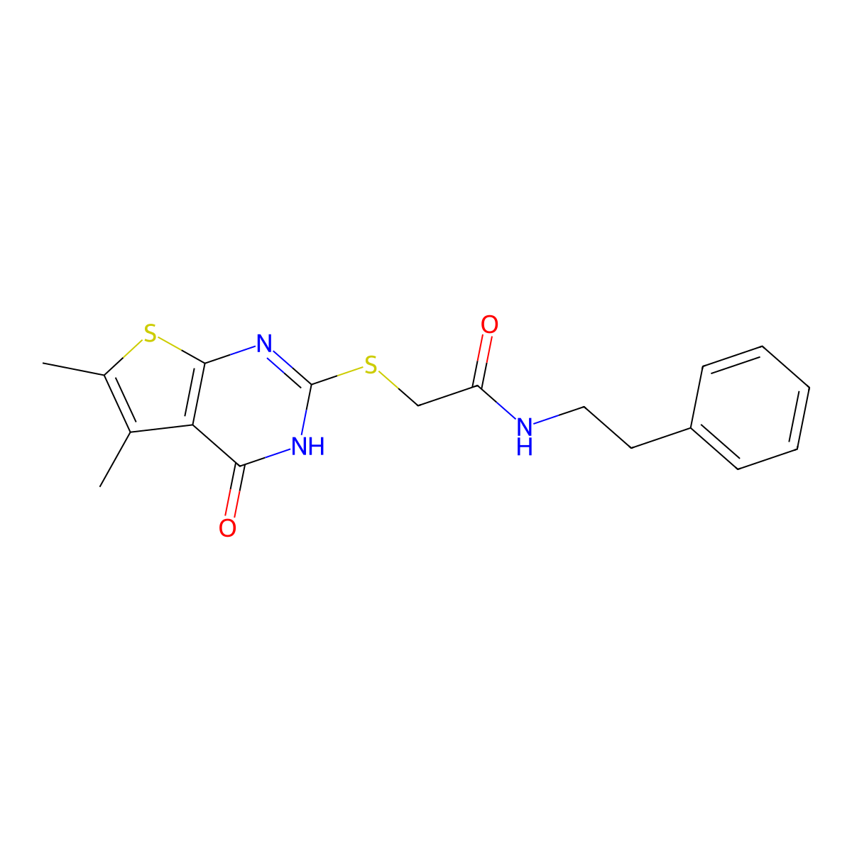 2-[(4-hydroxy-5,6-dimethylthieno[2,3-d]pyrimidin-2-yl)sulfanyl]-N-(2-phenylethyl)acetamide molecular structure, CAS 511237-56-2