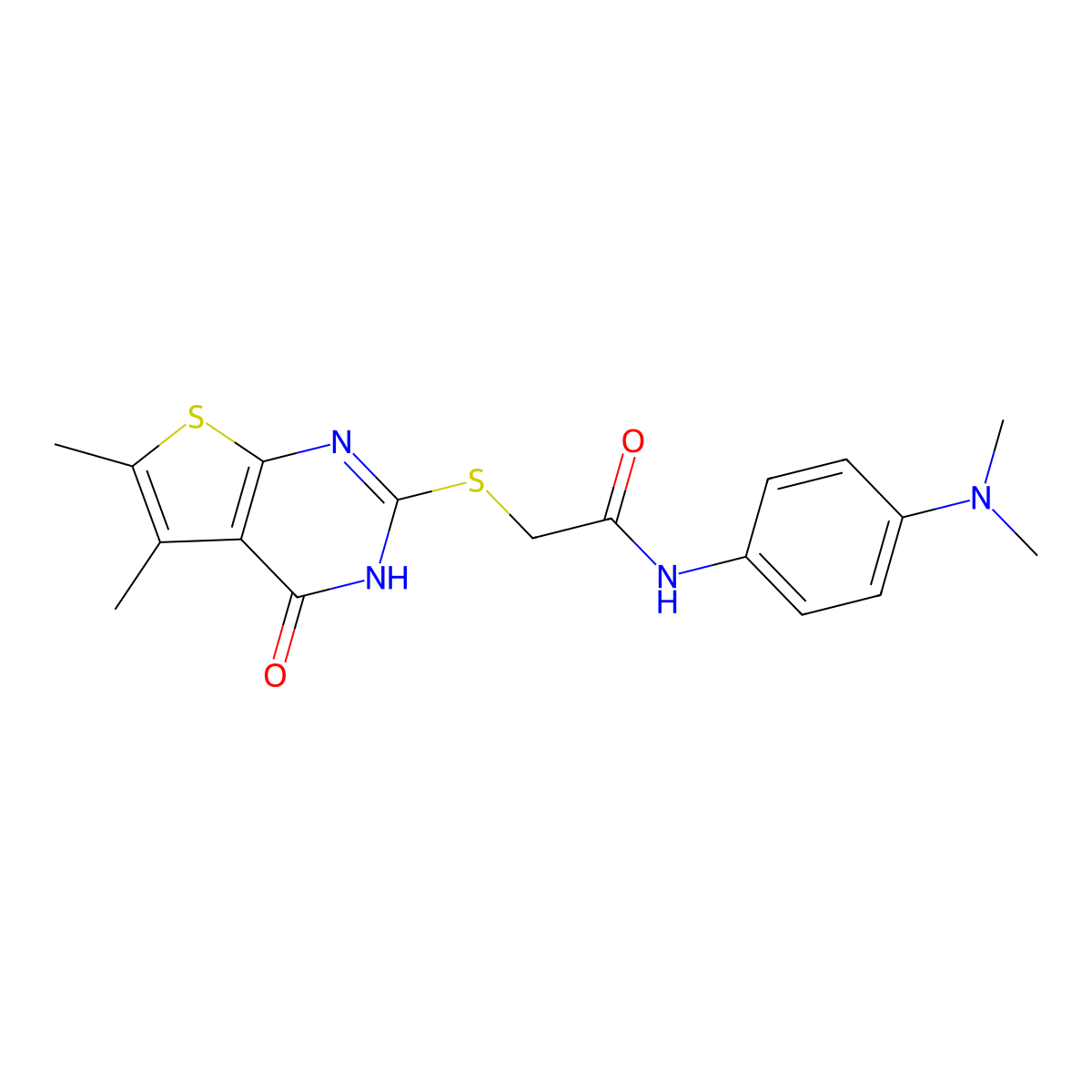 N-[4-(dimethylamino)phenyl]-2-[(4-hydroxy-5,6-dimethylthieno[2,3-d]pyrimidin-2-yl)sulfanyl]acetamide molecular structure, CAS 511237-59-5