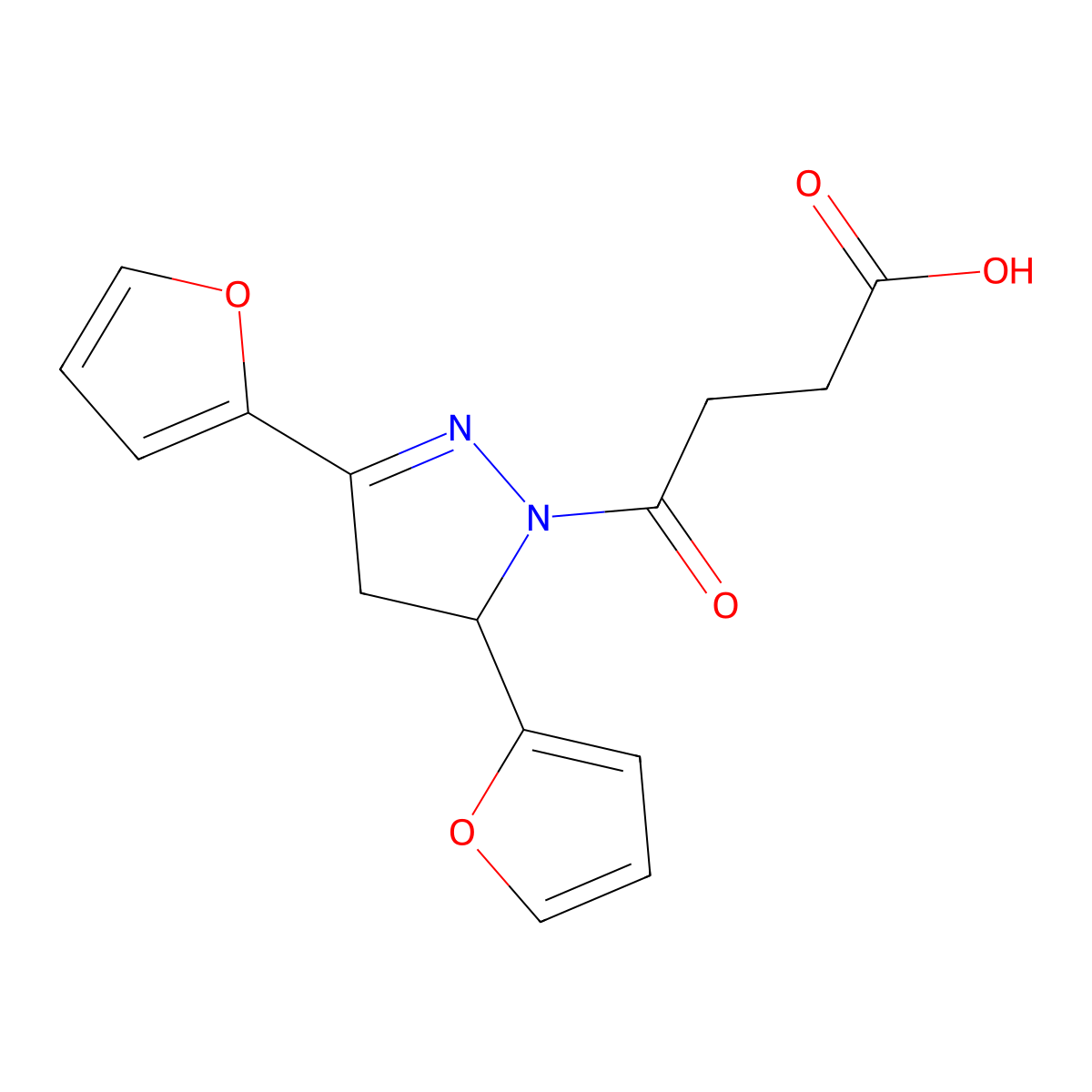 4-(3,5-Di-furan-2-yl-4,5-dihydro-pyrazol-1-yl)-4-oxo-butyric acid molecular structure, CAS 511237-67-5
