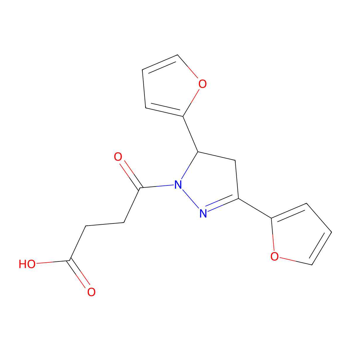 4-(3,5-Di-furan-2-yl-4,5-dihydro-pyrazol-1-yl)-4-oxo-butyric acid molecular structure, CAS 511237-67-5