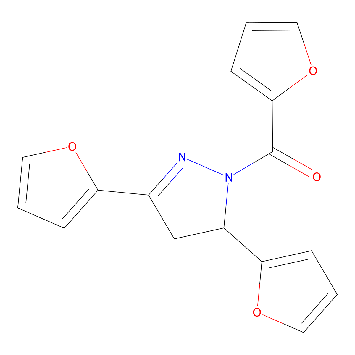 [3,5-Bis(furan-2-yl)-3,4-dihydropyrazol-2-yl]-(furan-2-yl)methanone molecular structure, CAS 511237-70-0