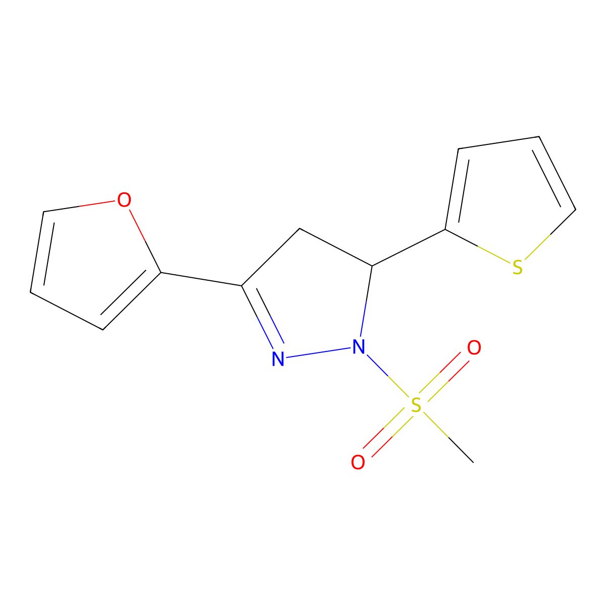 3-(2-furyl)-1-(methylsulfonyl)-5-(2-thienyl)-4,5-dihydro-1H-pyrazole molecular structure, CAS 511237-73-3