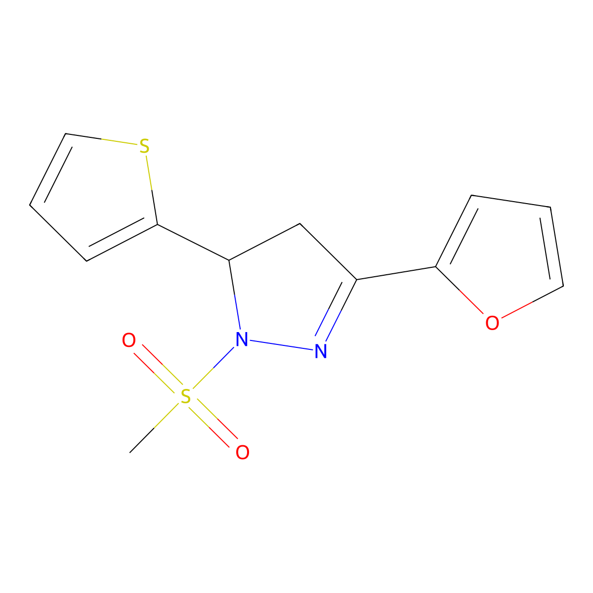3-(2-furyl)-1-(methylsulfonyl)-5-(2-thienyl)-4,5-dihydro-1H-pyrazole molecular structure, CAS 511237-73-3