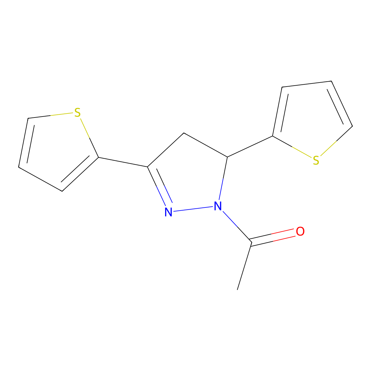 1-(3,5-di(thiophen-2-yl)-4,5-dihydro-1H-pyrazol-1-yl)ethanone molecular structure, CAS 511237-75-5