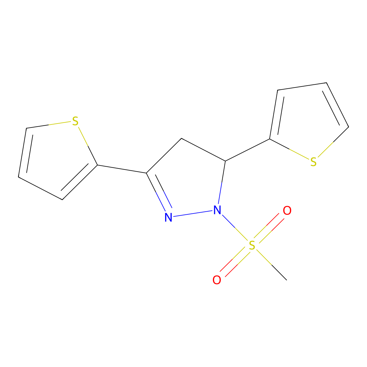 2-Methylsulfonyl-3,5-dithiophen-2-yl-3,4-dihydropyrazole molecular structure, CAS 511237-76-6