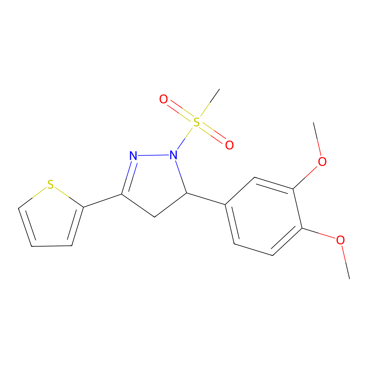 5-(3,4-dimethoxyphenyl)-1-(methylsulfonyl)-3-(thiophen-2-yl)-4,5-dihydro-1H-pyrazole molecular structure, CAS 511237-78-8