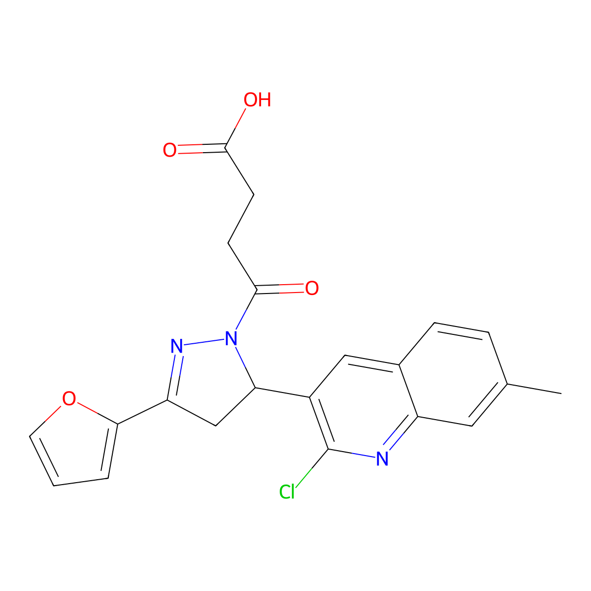 4-(5-(2-chloro-7-methylquinolin-3-yl)-3-(furan-2-yl)-4,5-dihydro-1H-pyrazol-1-yl)-4-oxobutanoic acid molecular structure, CAS 511237-80-2