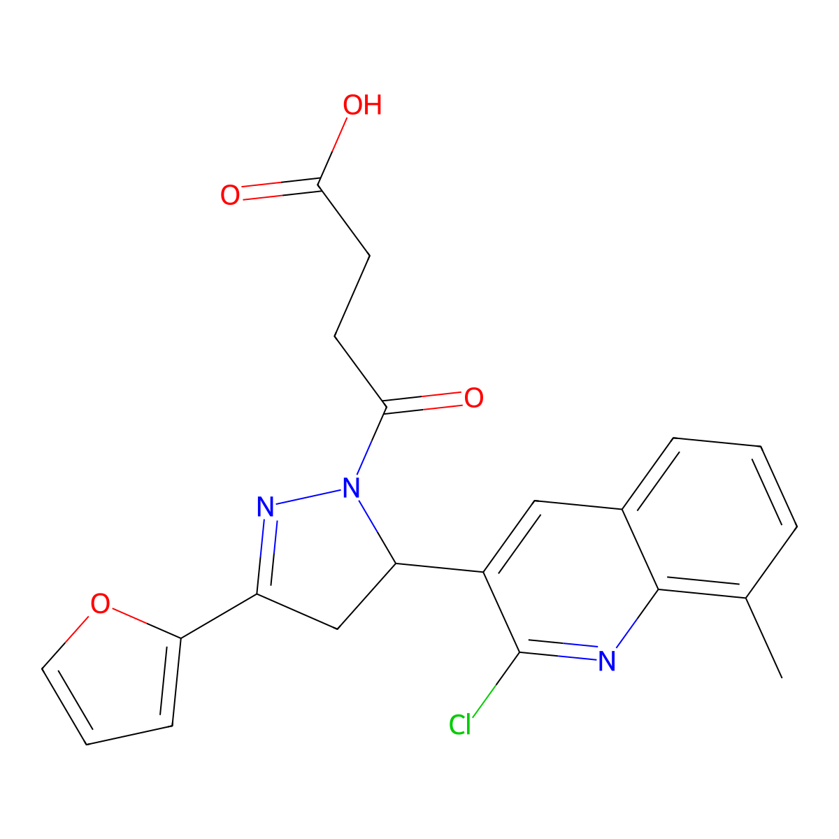 4-[5-(2-chloro-8-methylquinolin-3-yl)-3-(furan-2-yl)-4,5-dihydro-1H-pyrazol-1-yl]-4-oxobutanoic acid molecular structure, CAS 511237-82-4