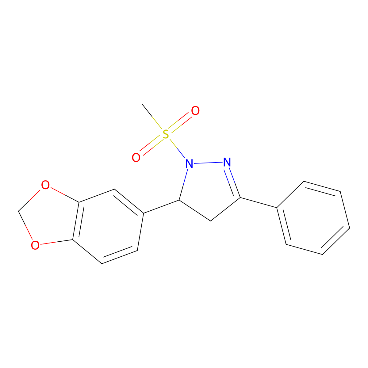 5-Benzo[1,3]dioxol-5-yl-1-methanesulfonyl-3-phenyl-4,5-dihydro-1H-pyrazole molecular structure, CAS 511237-87-9