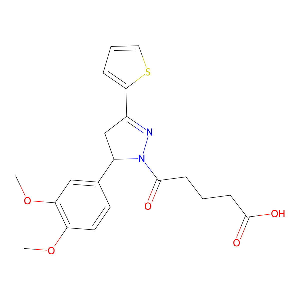 5-[5-(3,4-dimethoxyphenyl)-3-(thiophen-2-yl)-4,5-dihydro-1H-pyrazol-1-yl]-5-oxopentanoic acid molecular structure, CAS 511237-89-1