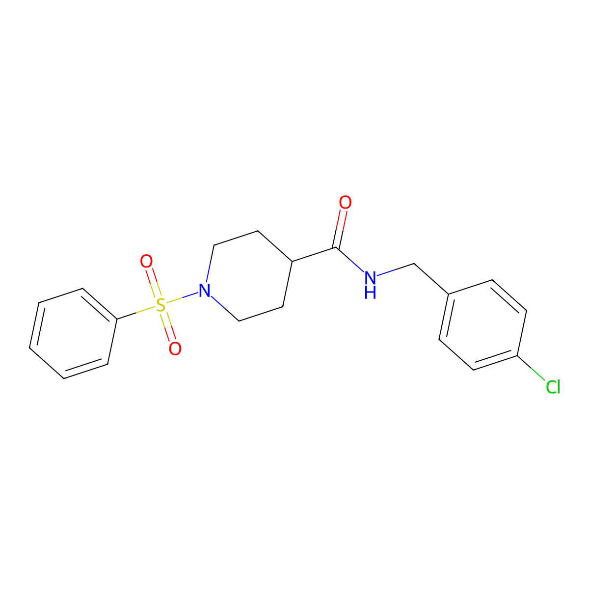 1-(benzenesulfonyl)-N-[(4-chlorophenyl)methyl]piperidine-4-carboxamide molecular structure, CAS 511239-17-1