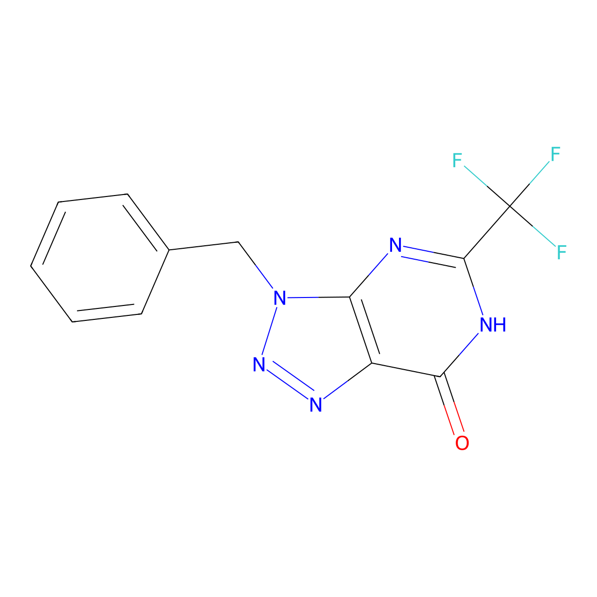 3-Benzyl-5-trifluoromethyl-3H-[1,2,3]triazolo[4,5-d]pyrimidin-7-ol molecular structure, CAS 511239-86-4