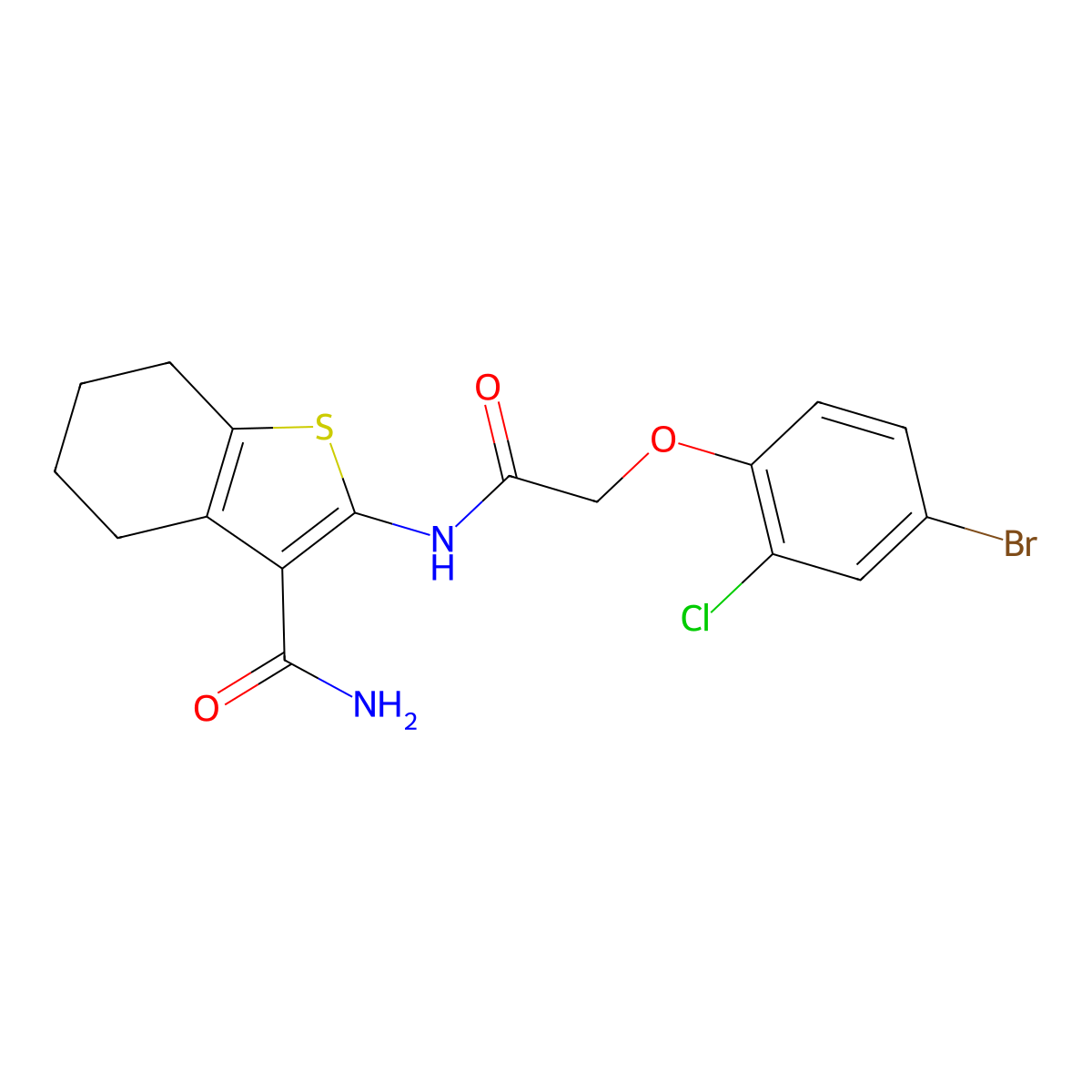 2-{[(4-Bromo-2-chlorophenoxy)acetyl]amino}-4,5,6,7-tetrahydro-1-benzothiophene-3-carboxamide molecular structure, CAS 511250-82-1