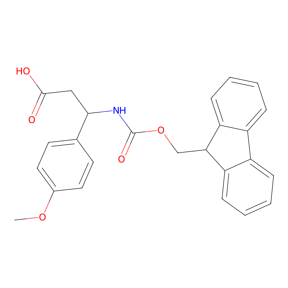 (R)-3-((((9H-Fluoren-9-yl)methoxy)carbonyl)amino)-3-(4-methoxyphenyl)propanoic acid molecular structure, CAS 511272-33-6