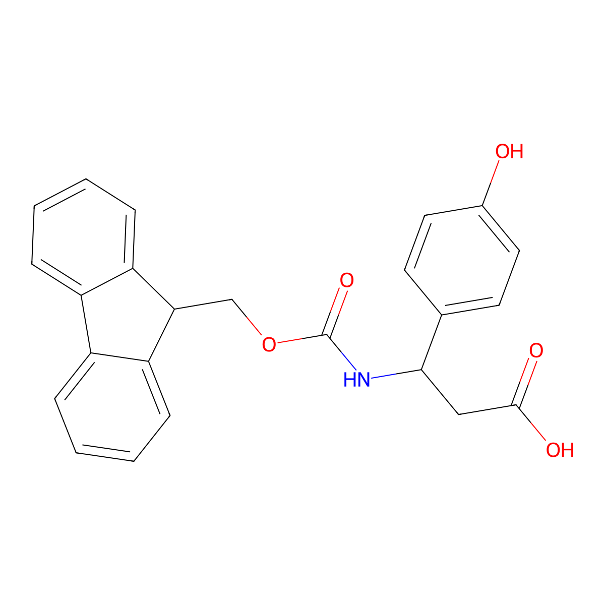 (R)-3-((((9H-Fluoren-9-yl)methoxy)carbonyl)amino)-3-(4-hydroxyphenyl)propanoic acid molecular structure, CAS 511272-36-9