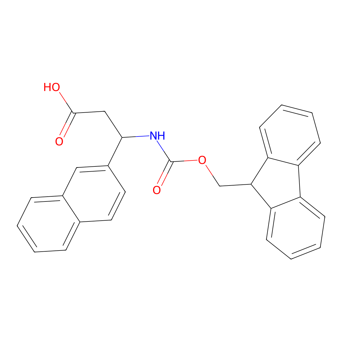 (R)-3-((((9H-Fluoren-9-yl)methoxy)carbonyl)amino)-3-(naphthalen-2-yl)propanoic acid molecular structure, CAS 511272-48-3