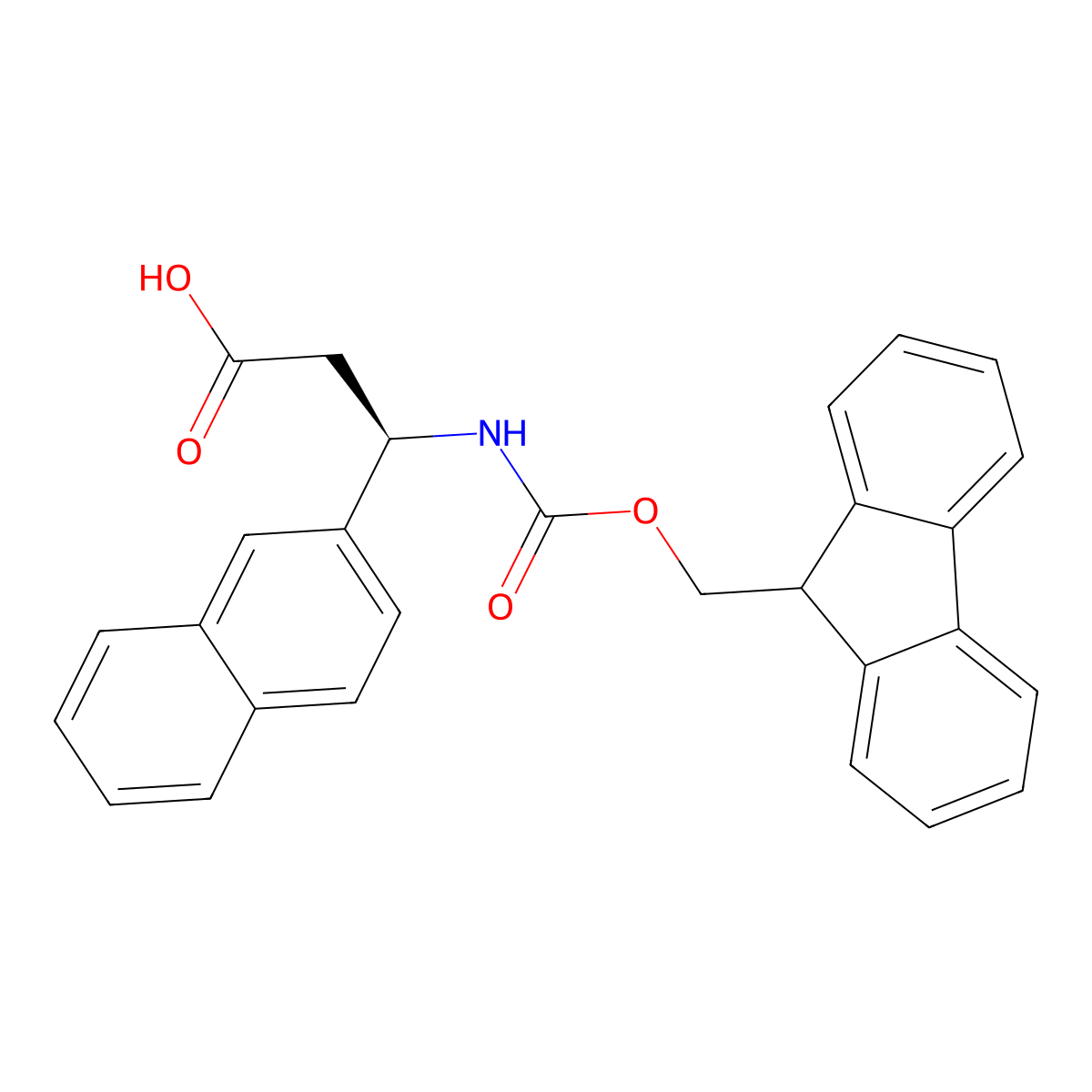 (R)-3-((((9H-Fluoren-9-yl)methoxy)carbonyl)amino)-3-(naphthalen-2-yl)propanoic acid molecular structure, CAS 511272-48-3