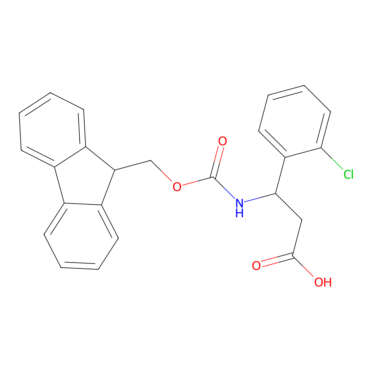 (R)-3-((((9H-Fluoren-9-yl)methoxy)carbonyl)amino)-3-(2-chlorophenyl)propanoic acid molecular structure, CAS 511272-52-9