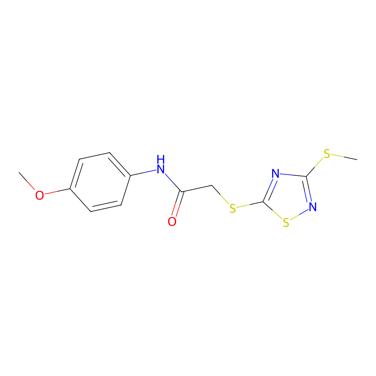 N-(4-methoxyphenyl)-2-[(3-methylsulfanyl-1,2,4-thiadiazol-5-yl)sulfanyl]acetamide molecular structure, CAS 511275-88-0