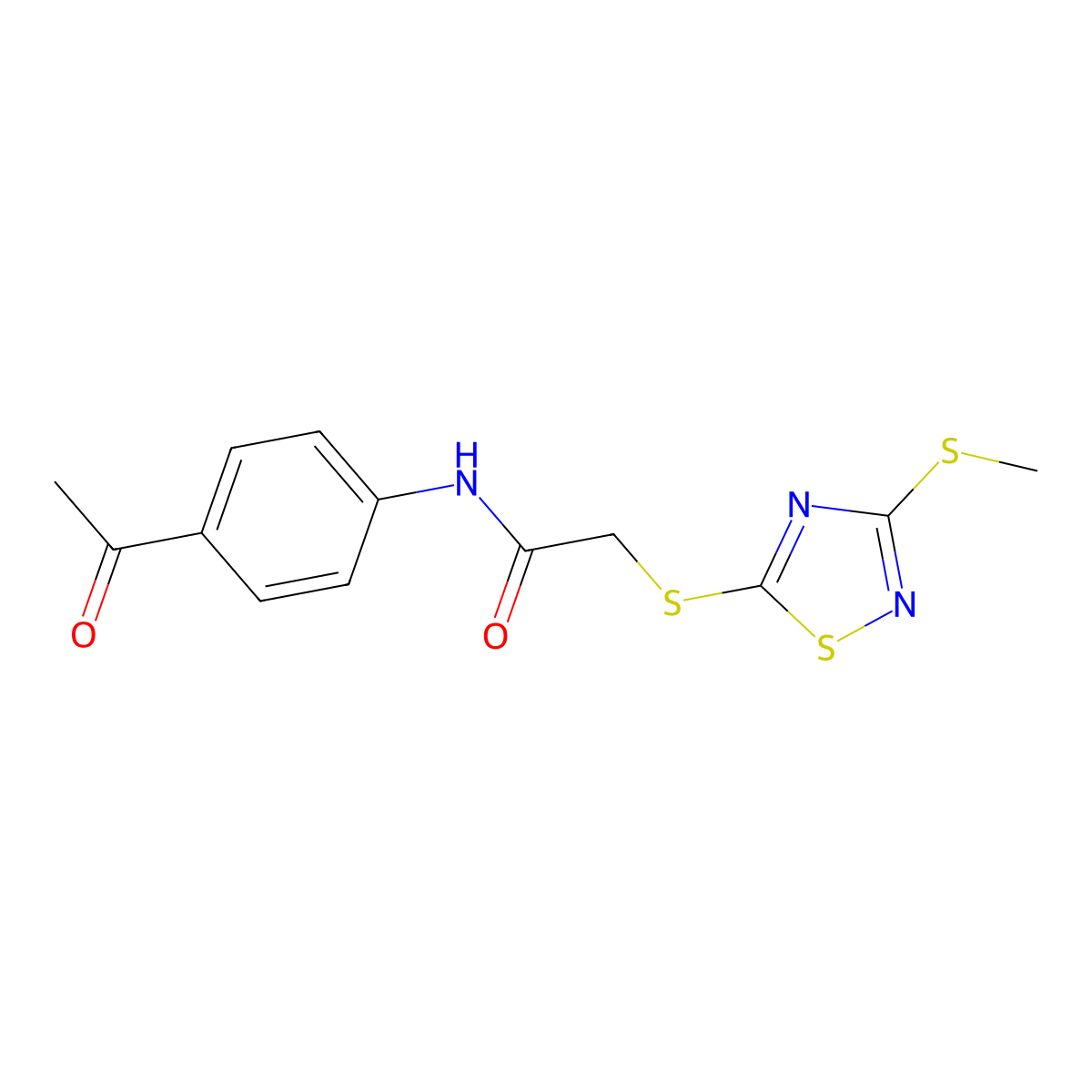 N-(4-acetylphenyl)-2-[(3-methylsulfanyl-1,2,4-thiadiazol-5-yl)sulfanyl]acetamide molecular structure, CAS 511275-92-6