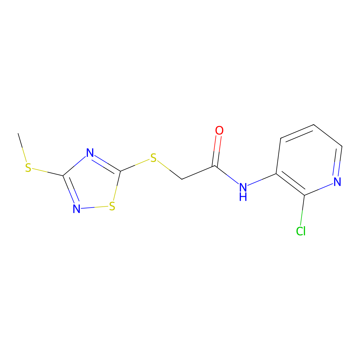 N-(2-chloro-3-pyridinyl)-2-{[3-(methylsulfanyl)-1,2,4-thiadiazol-5-yl]sulfanyl}acetamide molecular structure, CAS 511275-98-2