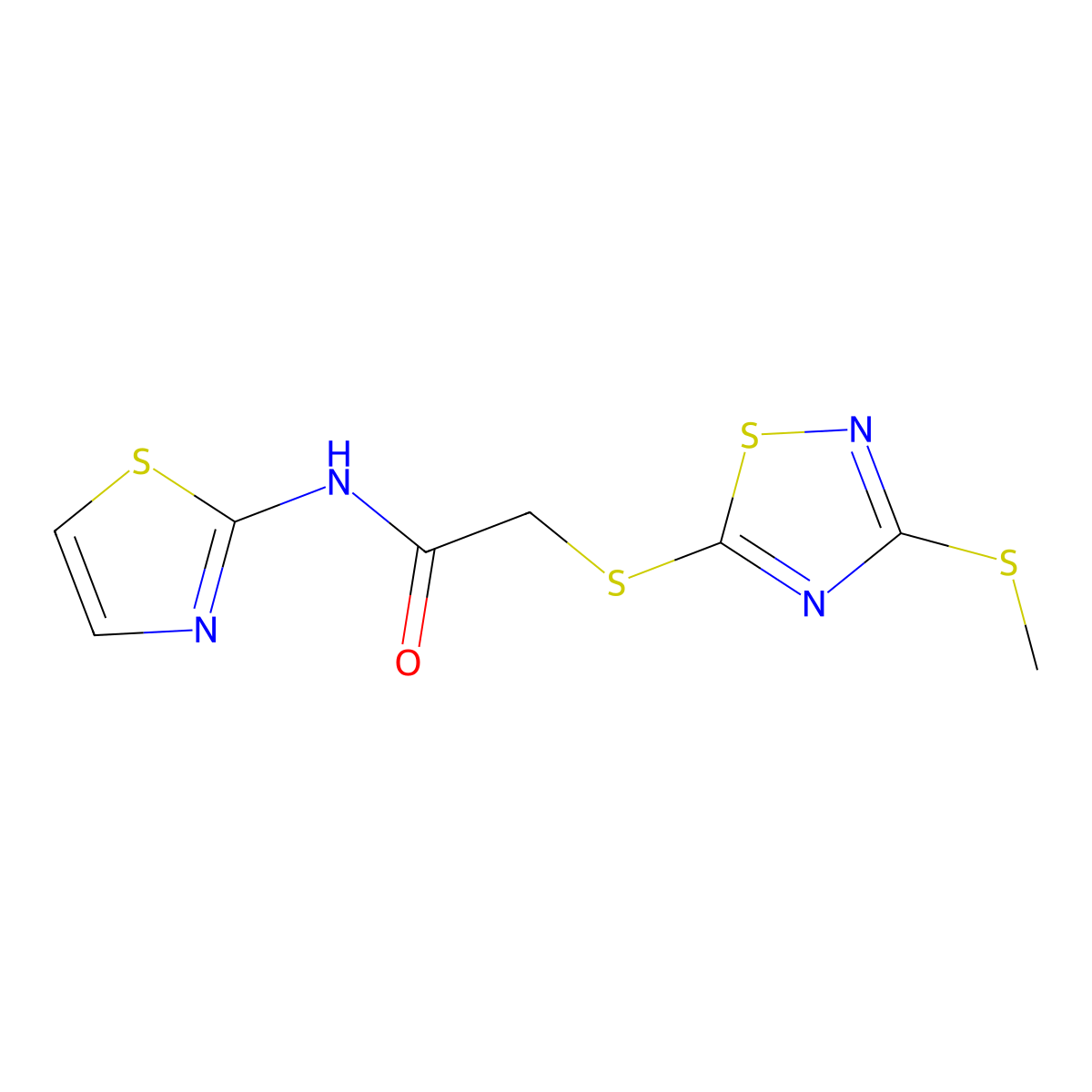 2-{[3-(methylsulfanyl)-1,2,4-thiadiazol-5-yl]sulfanyl}-N-(1,3-thiazol-2-yl)acetamide molecular structure, CAS 511276-08-7