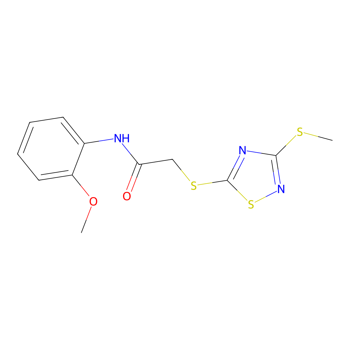 N-(2-methoxyphenyl)-2-[(3-methylsulfanyl-1,2,4-thiadiazol-5-yl)sulfanyl]acetamide molecular structure, CAS 511276-15-6