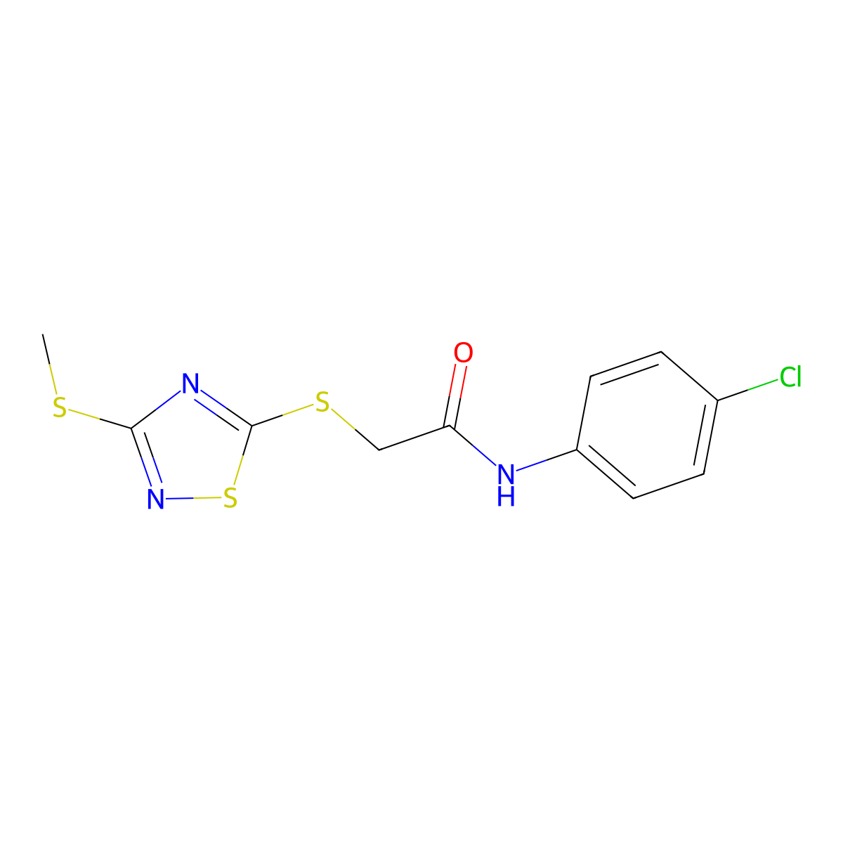 N-(4-chlorophenyl)-2-[(3-methylsulfanyl-1,2,4-thiadiazol-5-yl)sulfanyl]acetamide molecular structure, CAS 511276-16-7