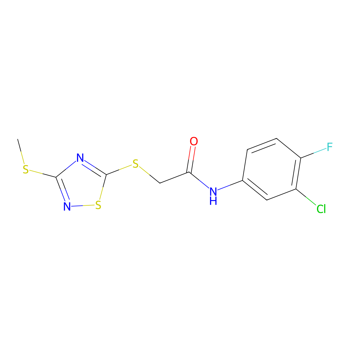 N-(3-chloro-4-fluorophenyl)-2-[(3-methylsulfanyl-1,2,4-thiadiazol-5-yl)sulfanyl]acetamide molecular structure, CAS 511276-17-8