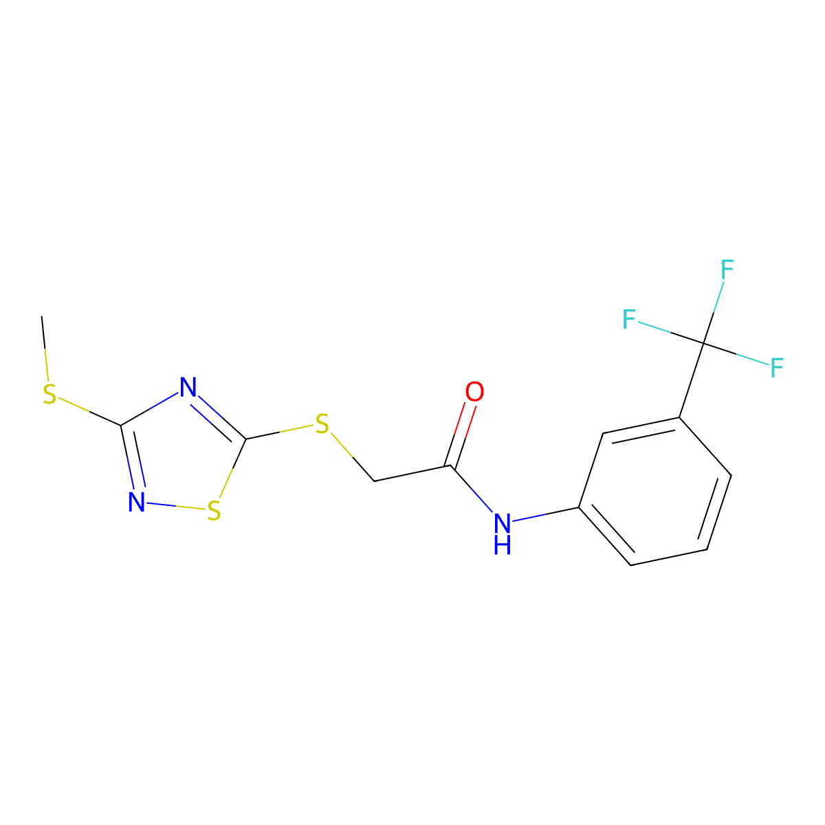 2-{[3-(methylsulfanyl)-1,2,4-thiadiazol-5-yl]sulfanyl}-N-[3-(trifluoromethyl)phenyl]acetamide molecular structure, CAS 511276-24-7