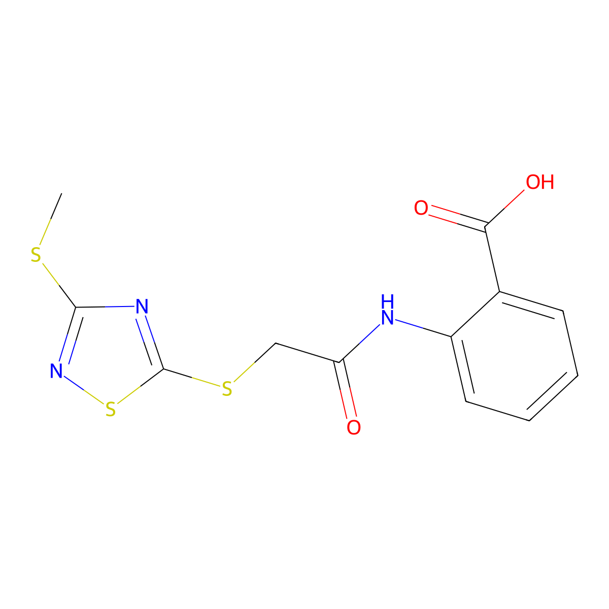 2-[({[3-(Methylsulfanyl)-1,2,4-thiadiazol-5-yl]sulfanyl}acetyl)amino]benzoic acid molecular structure, CAS 511276-54-3