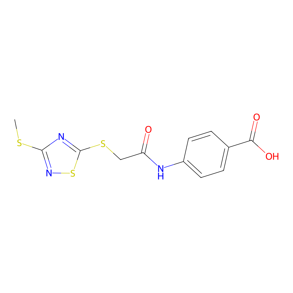 4-[({[3-(Methylsulfanyl)-1,2,4-thiadiazol-5-yl]sulfanyl}acetyl)amino]benzoic acid molecular structure, CAS 511276-55-4