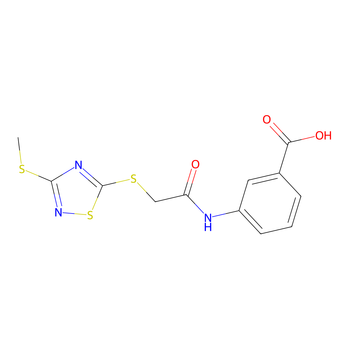 3-[({[3-(Methylsulfanyl)-1,2,4-thiadiazol-5-yl]sulfanyl}acetyl)amino]benzoic acid molecular structure, CAS 511276-67-8