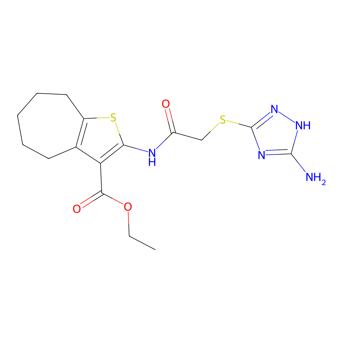 ethyl 2-(2-((5-amino-1H-1,2,4-triazol-3-yl)thio)acetamido)-5,6,7,8-tetrahydro-4H-cyclohepta[b]thiophene-3-carboxylate molecular structure, CAS 511278-34-5