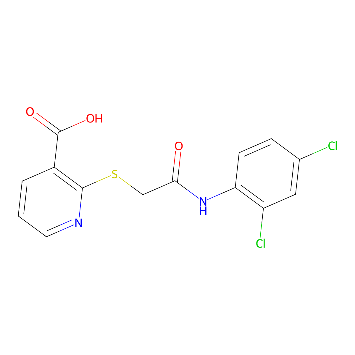 2-((2-((2,4-Dichlorophenyl)amino)-2-oxoethyl)thio)nicotinic acid molecular structure, CAS 511279-68-8